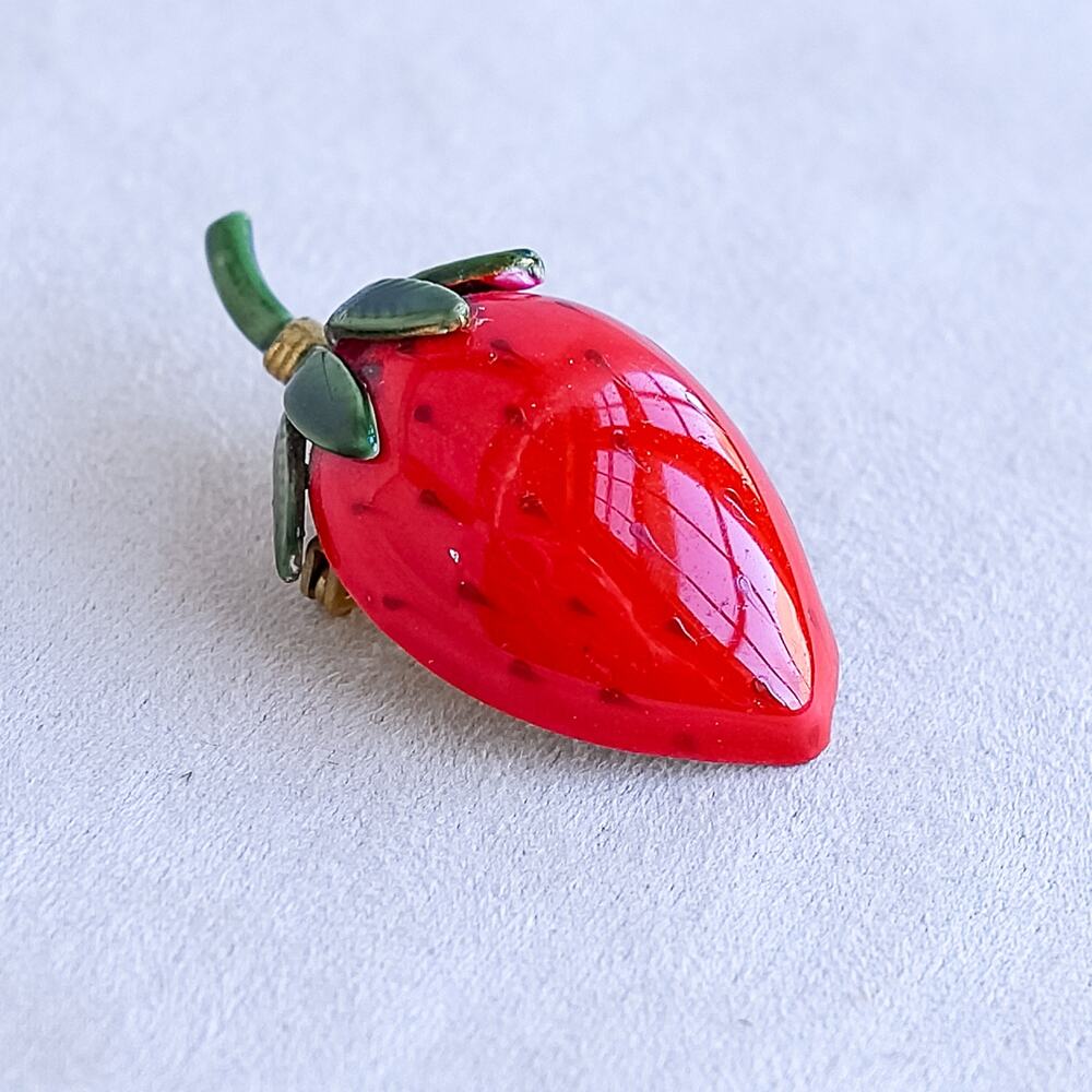 Original By Robert Strawberry Brooch Red Green Enamel Fruit Pin 2" Vintage